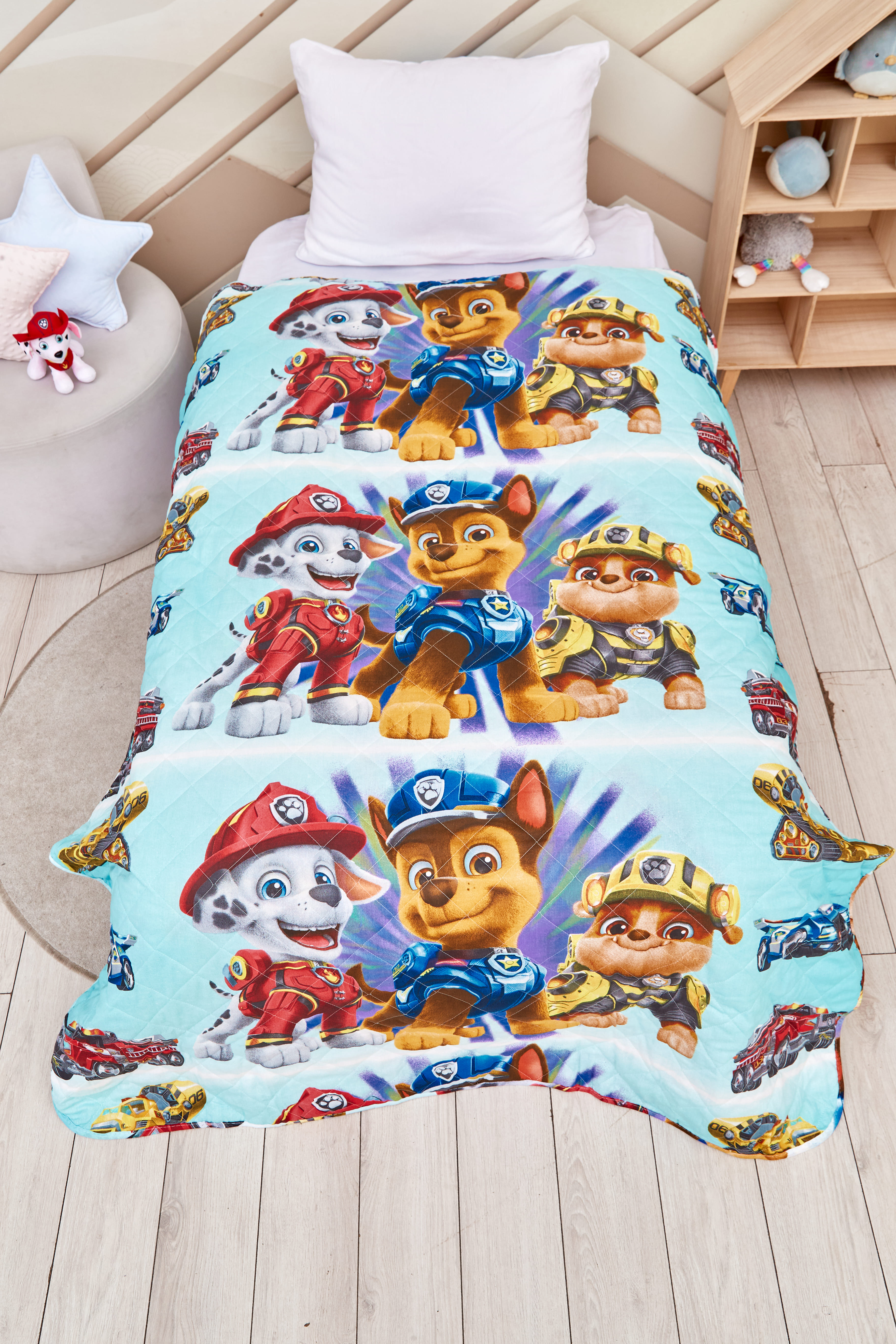 Покрывало стеганое "Щенячий патруль ФИЛЬМ", Маршал, Гонщик и Крепыш, Непоседа 1