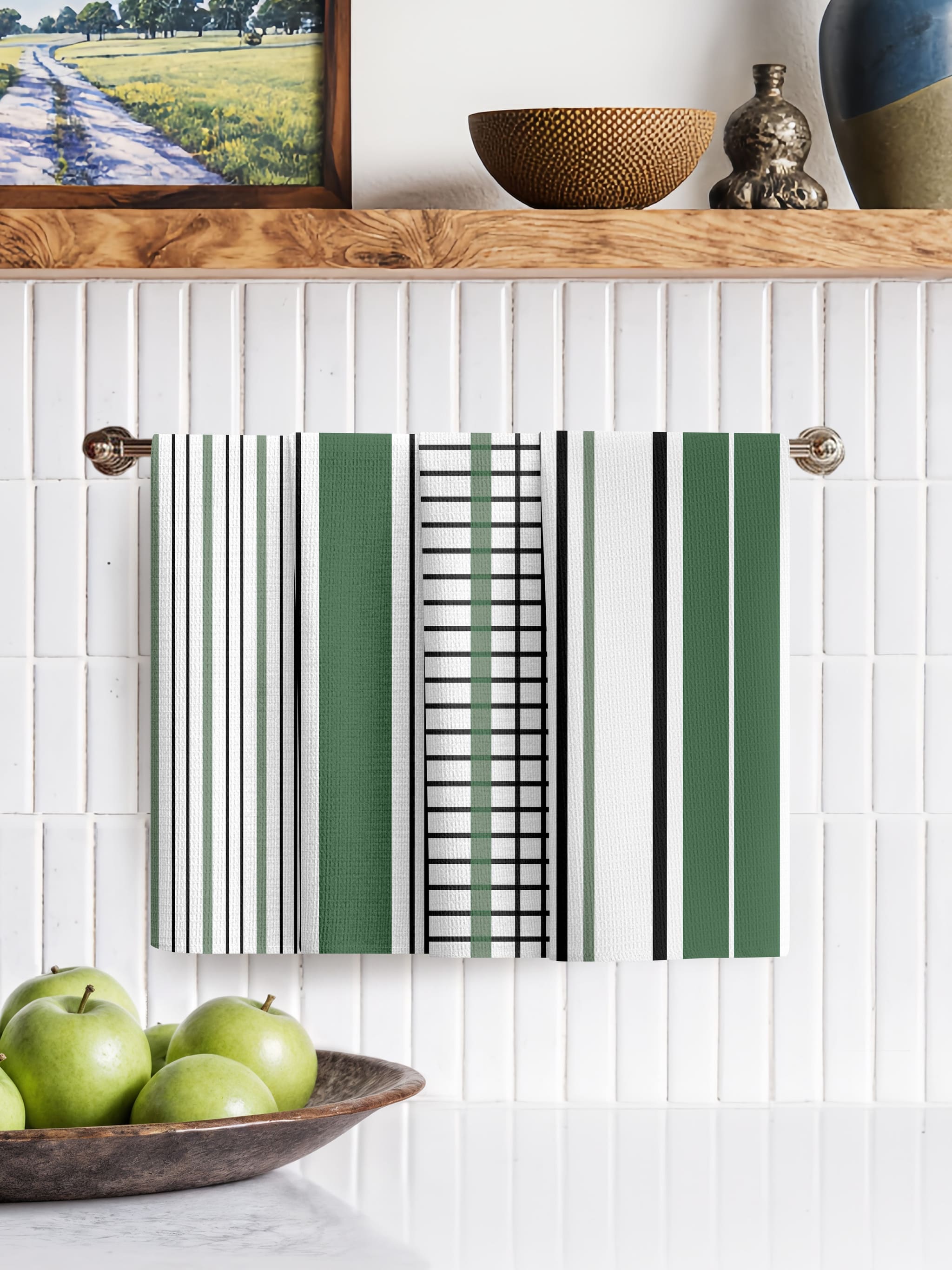 Комплект полотенец Унисон Узор в полоску зеленого цвета 0