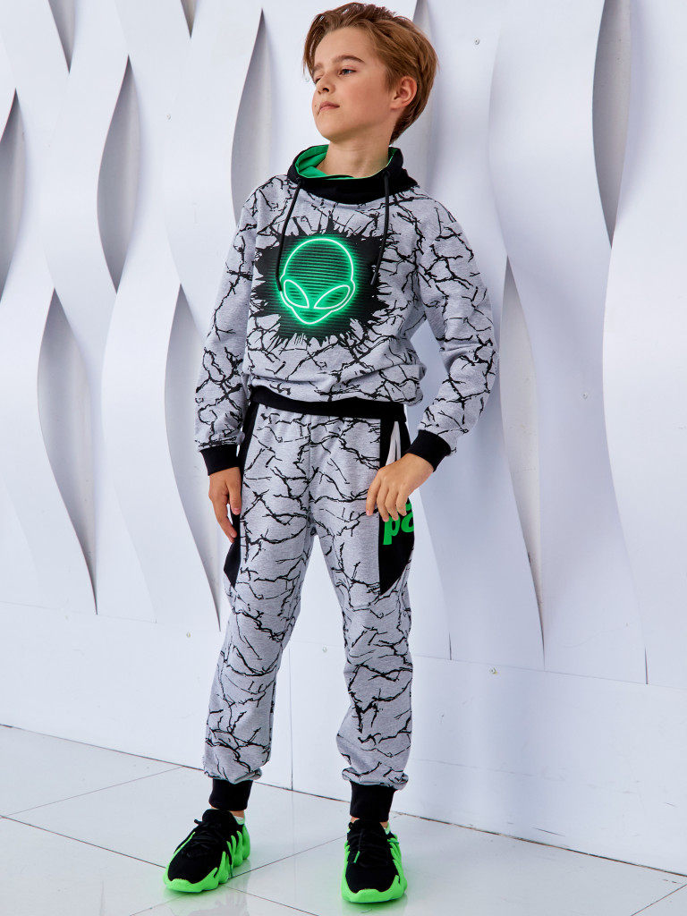 Худи с воротником-хомут "MAKE CONTACT", серый меланж, Juno 5