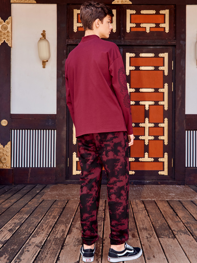 Лонгслив с воротником-стойка "TOKYO PUNK", бордовый, Crazy Getup 3