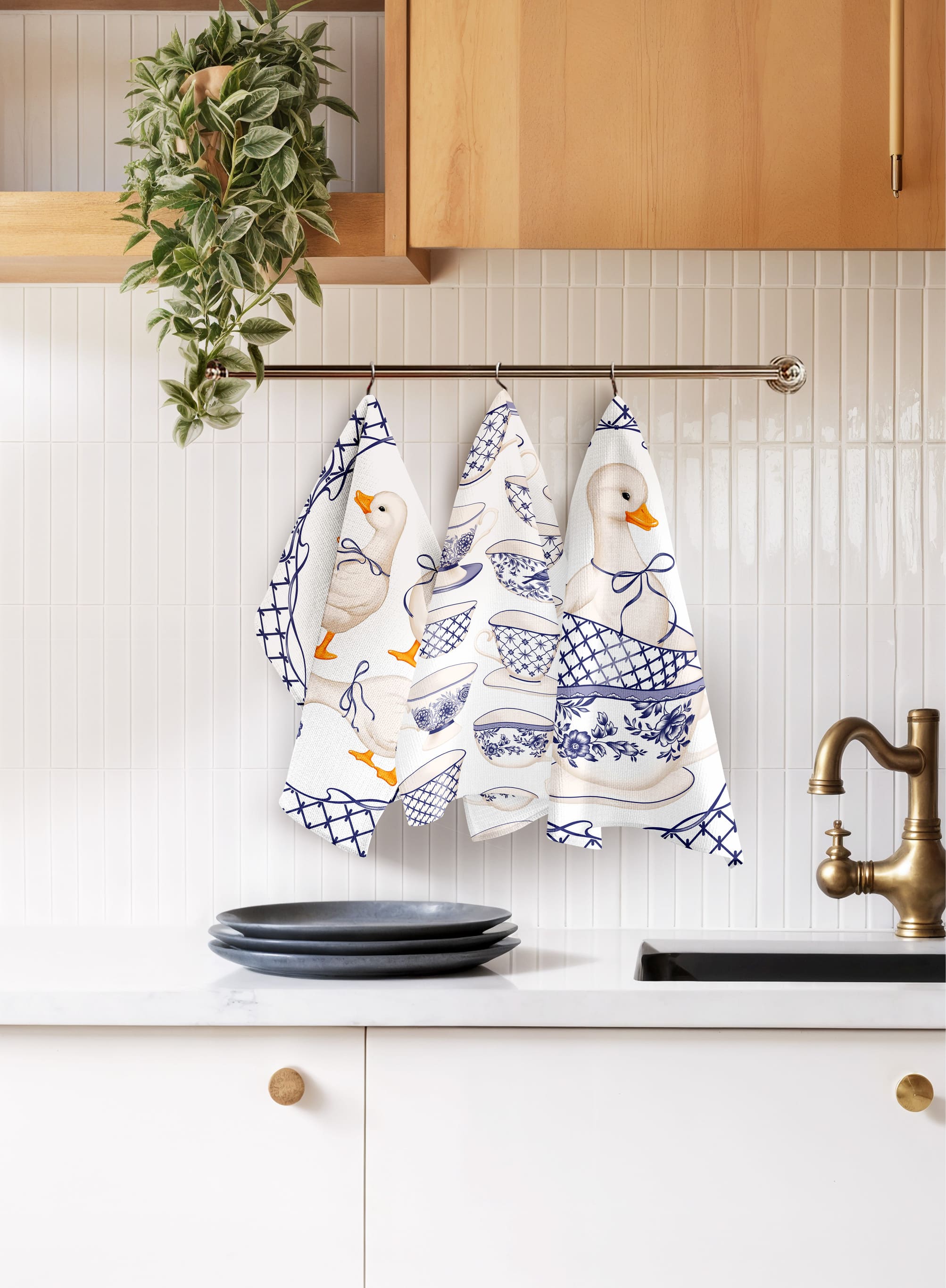 Комплект полотенец Унисон Гуси гжельские 5