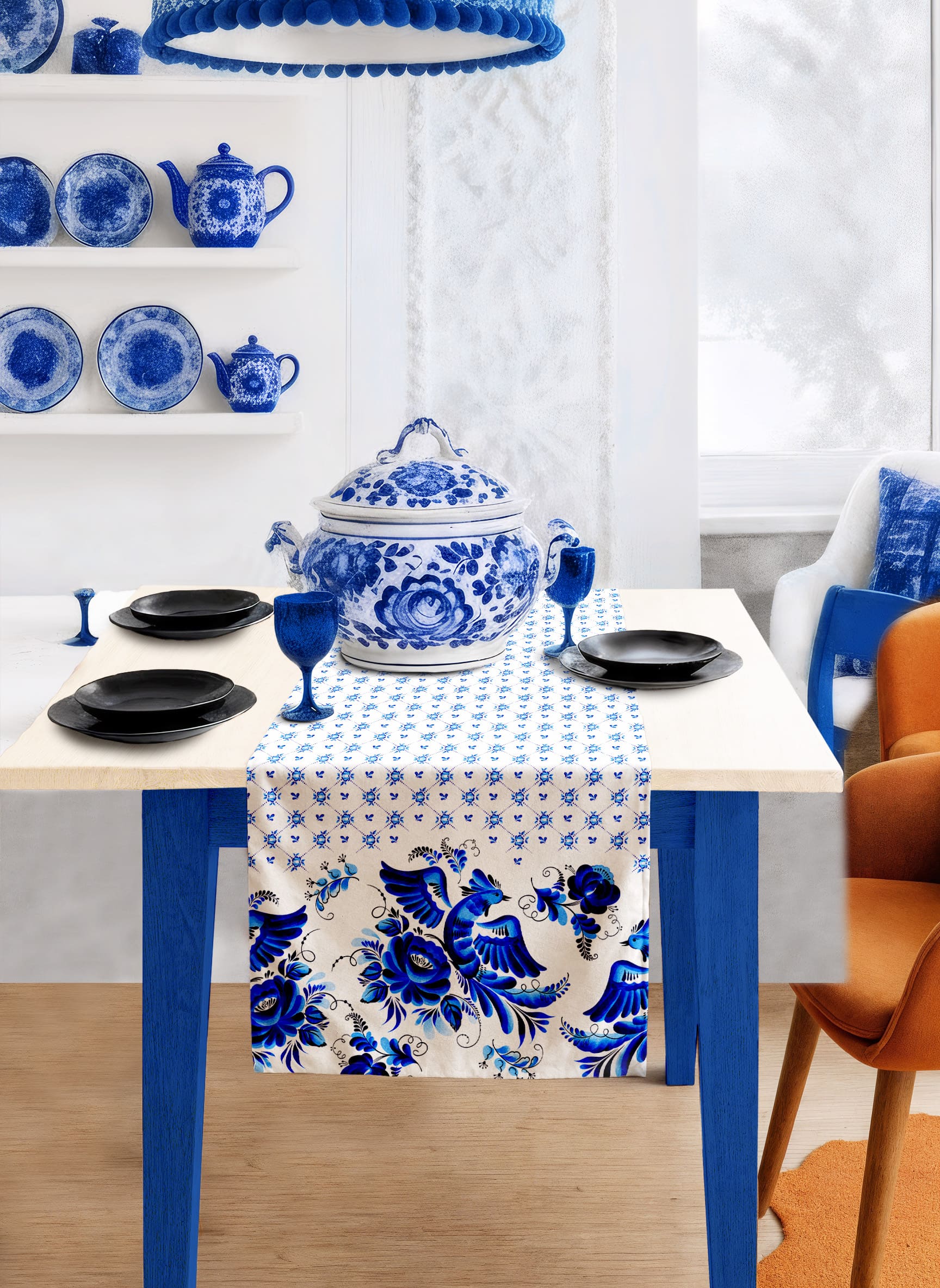 Скатерть-дорожка Унисон Гжель 1