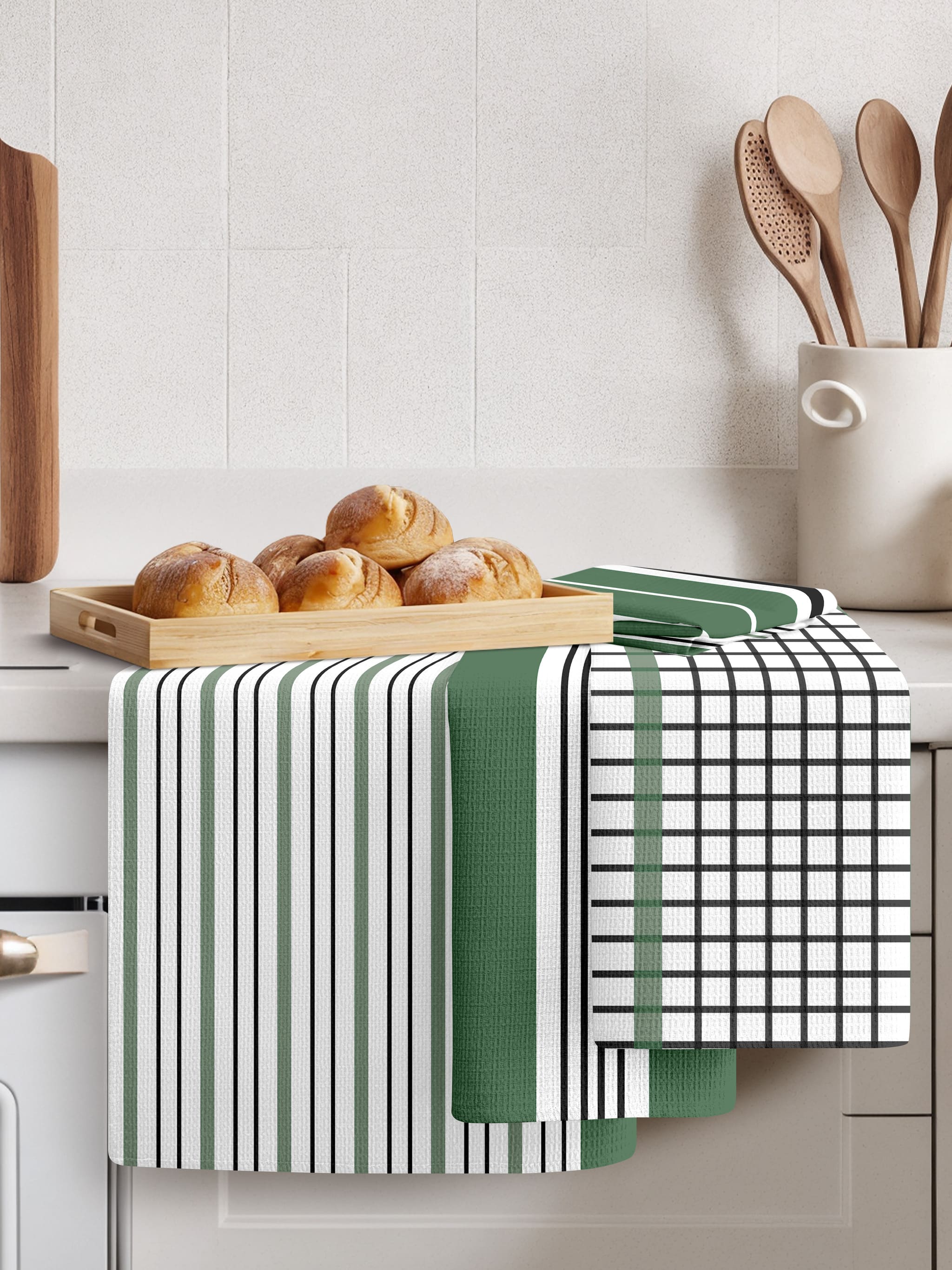 Комплект полотенец Унисон Узор в полоску зеленого цвета 2