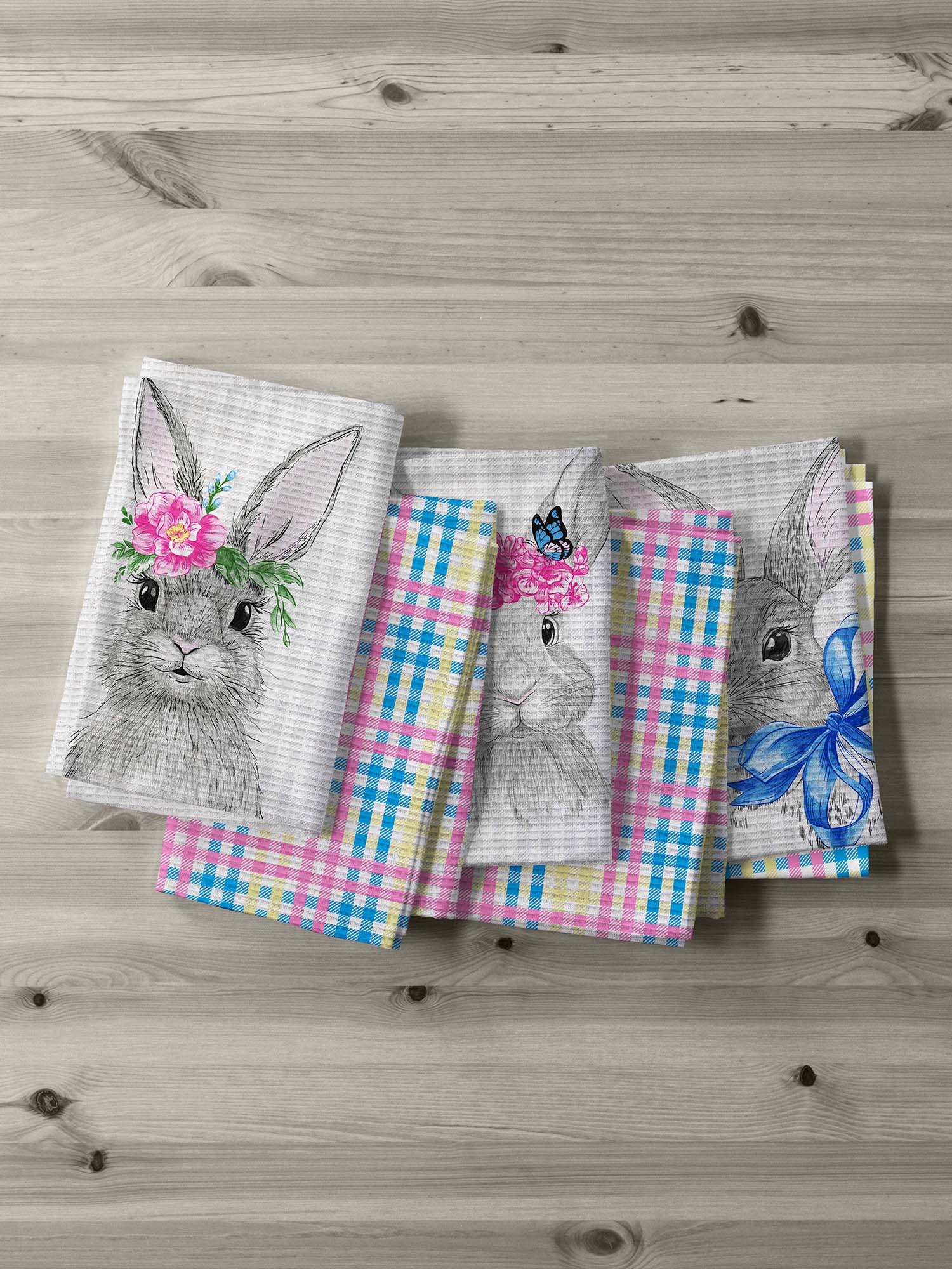 

Комплект вафельных полотенец "Rabbit", 6 шт., Серый