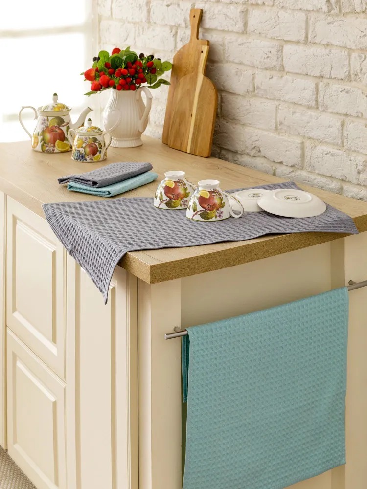 Комплект вафельных полотенец, серо-голубой/мятный, Mia Cara 2