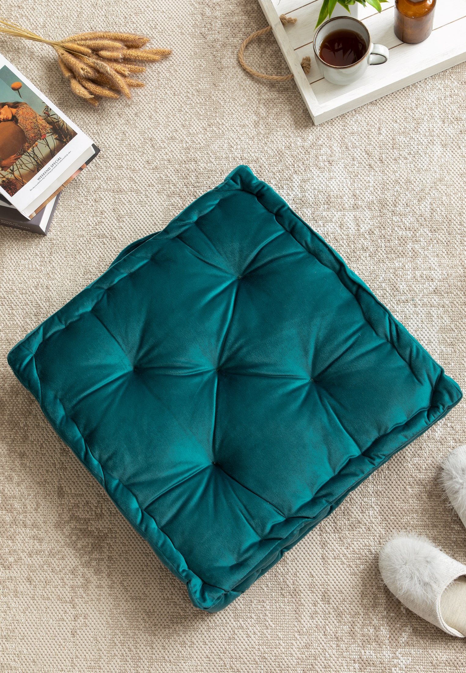 Подушка на пол велюр Essential home, Teal green Унисон 1