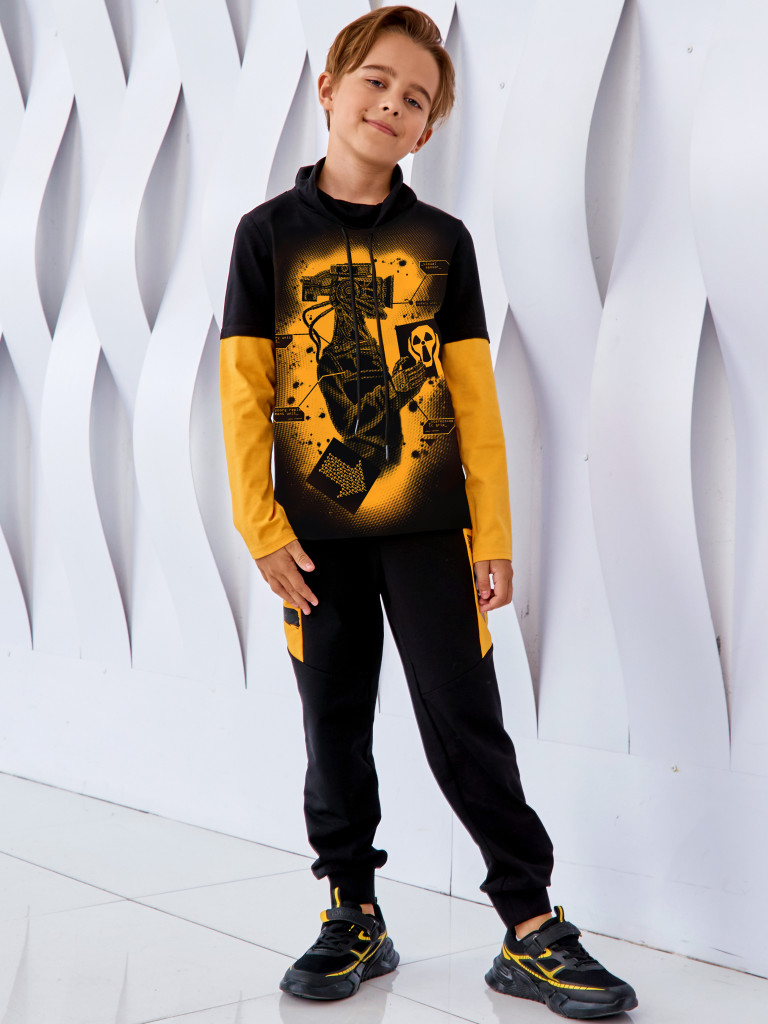 Лонгслив с воротником-хомут "CYBER BRO", черно-желтый, Juno 2