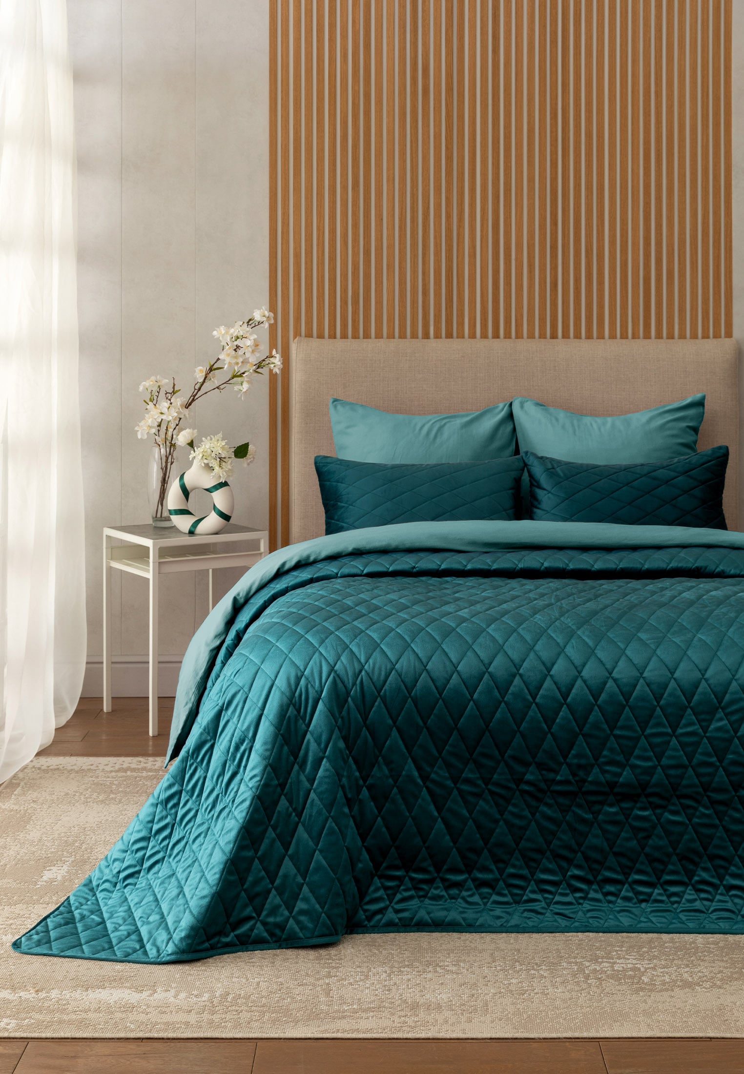 Покрывало стеганое с наволочками велюр "Essential home" Teal green Унисон 0