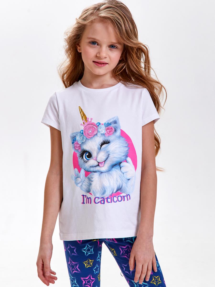 Футболка "Кошка-единорожка", белый, Juno 1