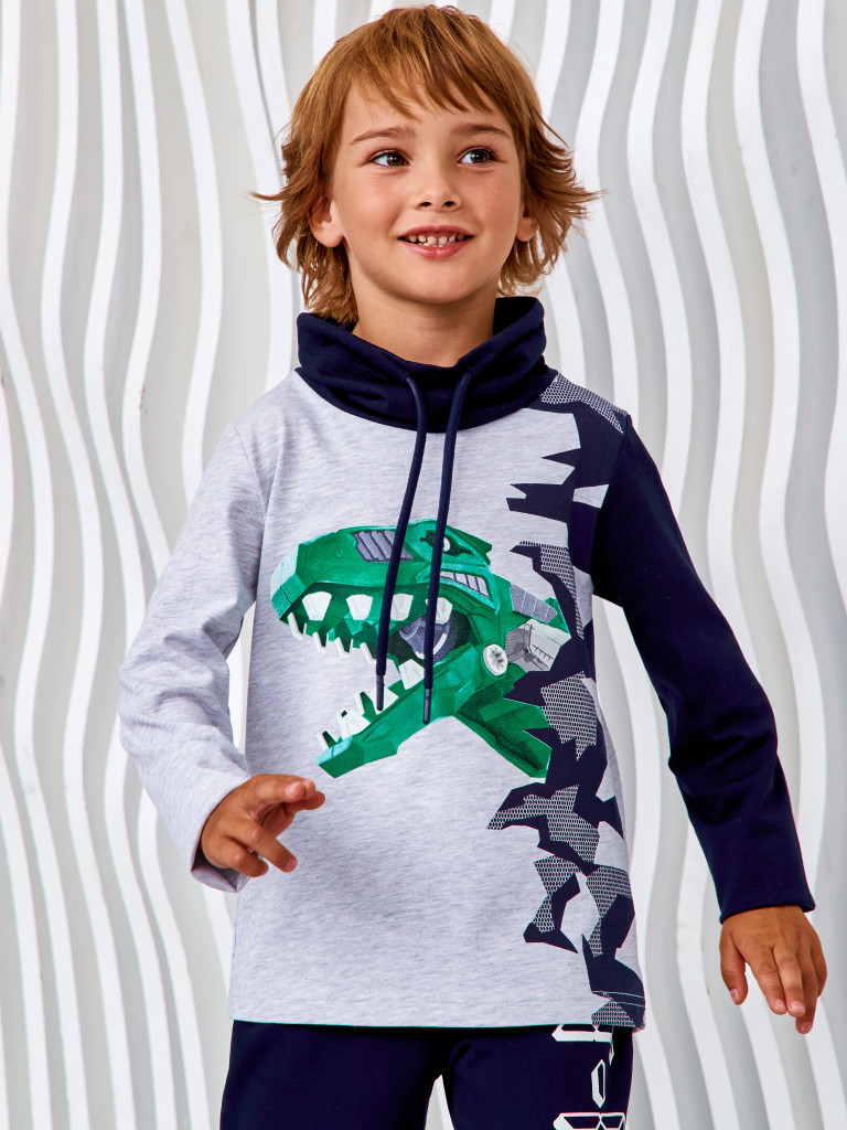 Лонгслив с воротником-хомут "ROBOREX", серый меланж, Juno 5