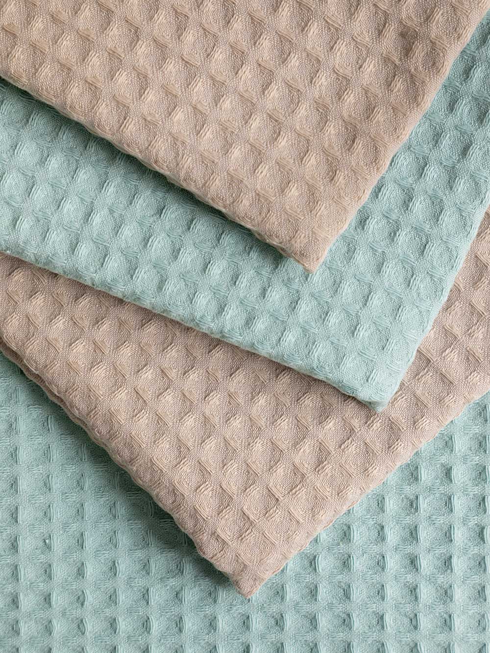 Комплект вафельных полотенец, кремовый/мятный, Mia Cara 2