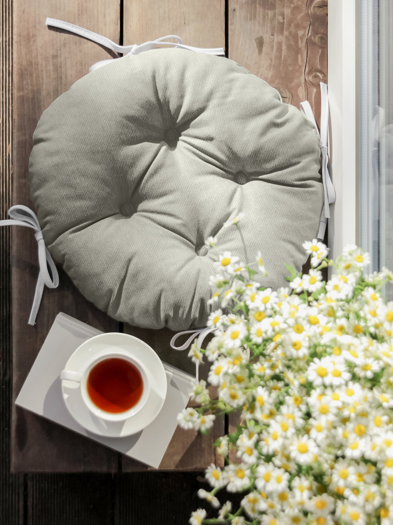 Подушка на стул с тафтингом круглая "Basic", бежевый, Унисон 0