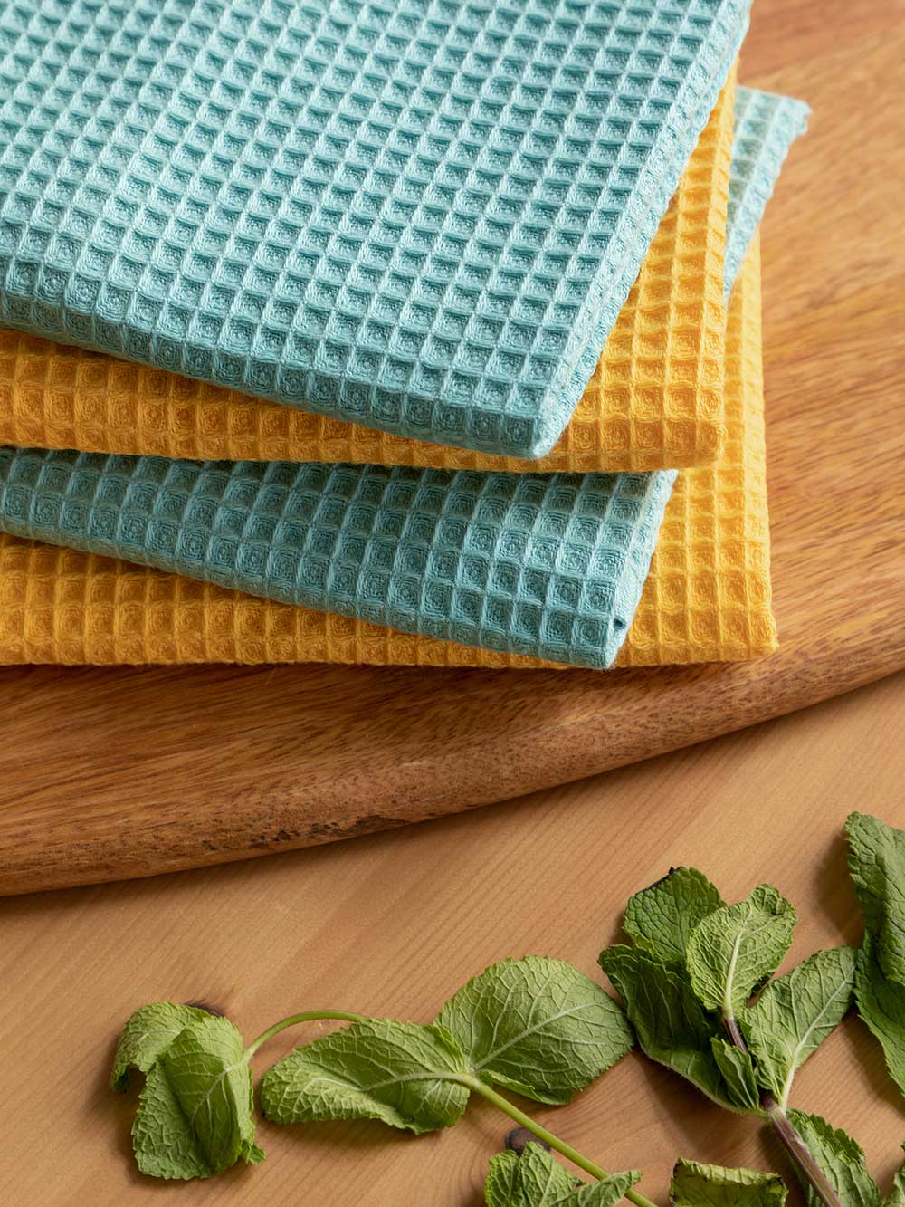 Комплект вафельных полотенец, мятный/манго, Унисон 2