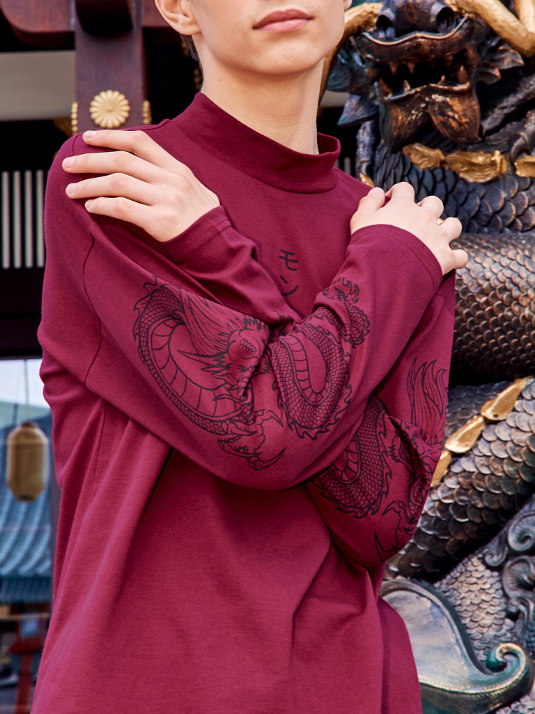 Лонгслив с воротником-стойка "TOKYO PUNK", бордовый, Crazy Getup 2