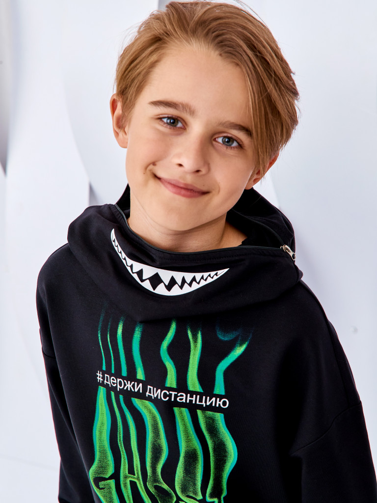 Худи с капюшоном на молнии "MAKE CONTACT", черный, Juno 3