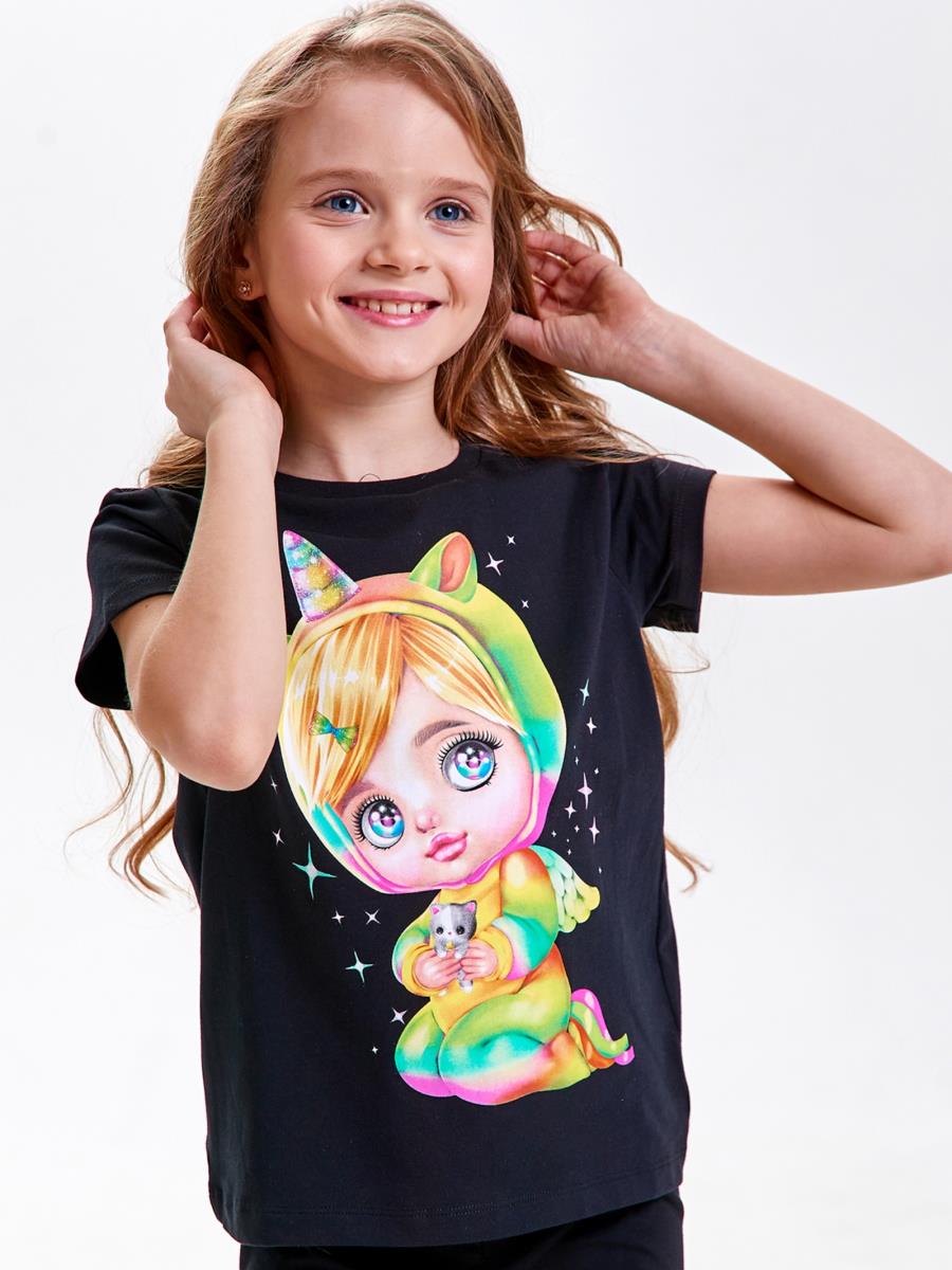 Футболка "Девочка-единорожка", черный, Juno 1