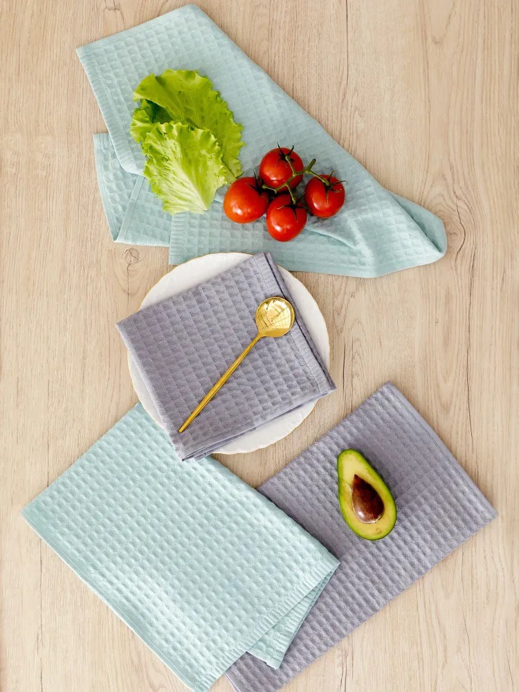 Комплект вафельных полотенец, серо-голубой/мятный, Mia Cara 1