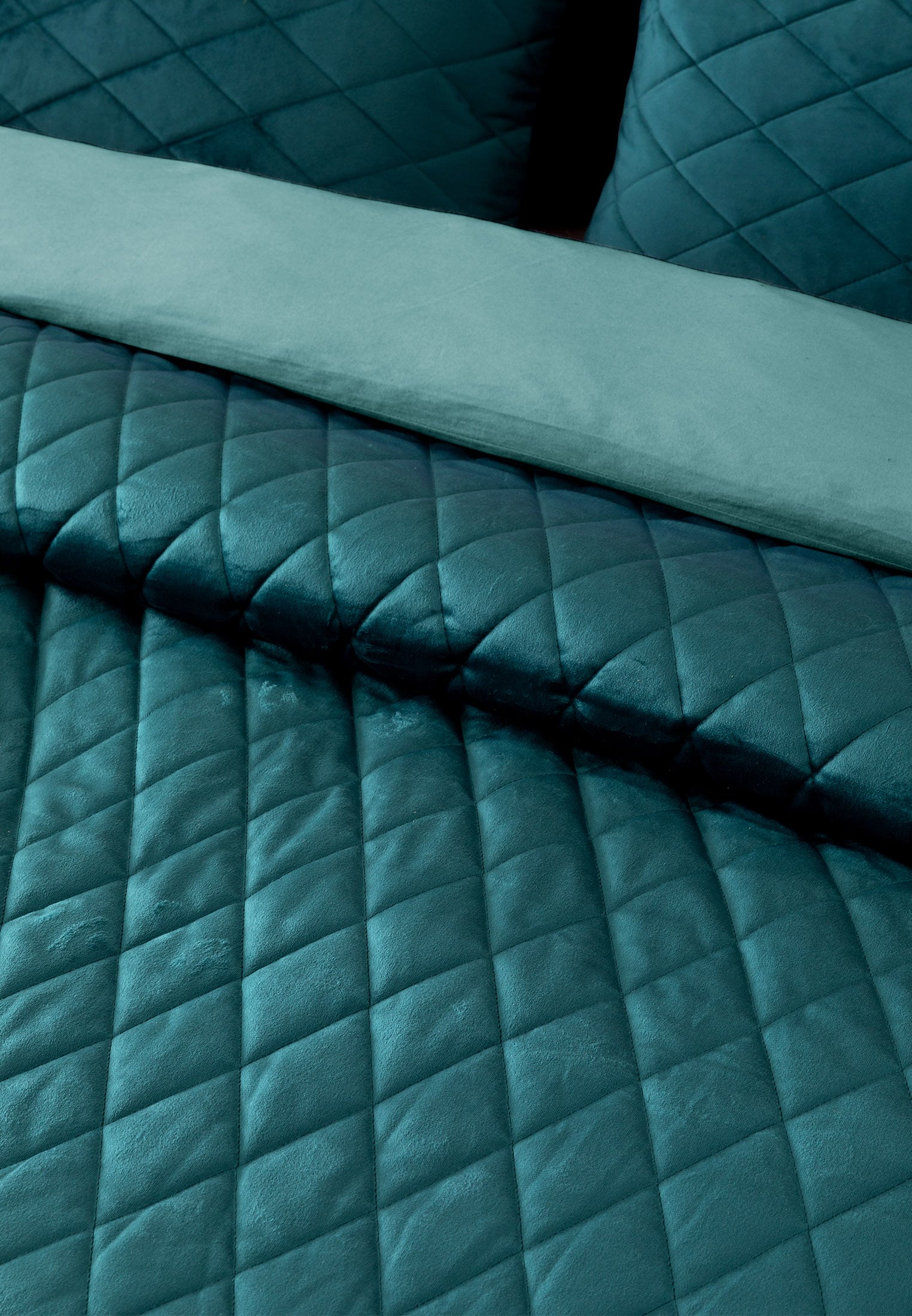 Покрывало стеганое с наволочками велюр "Essential home" Teal green Унисон 4