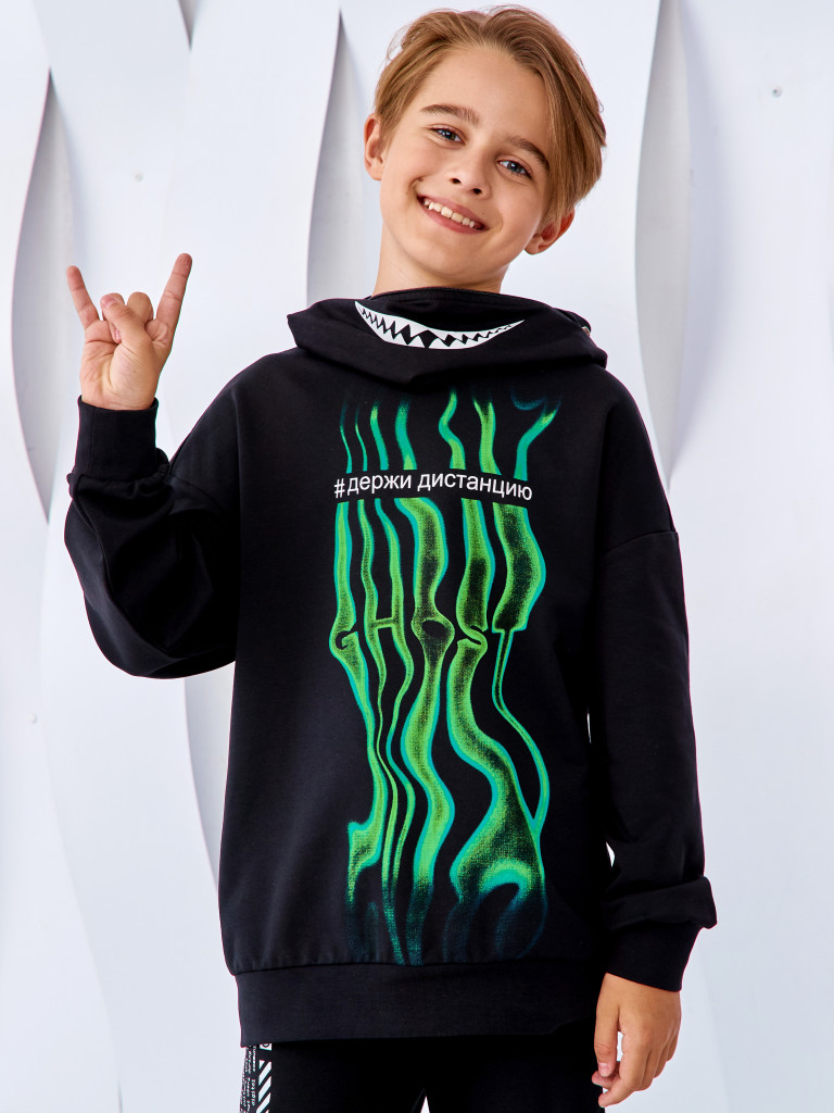 Худи с капюшоном на молнии "MAKE CONTACT", черный, Juno 4