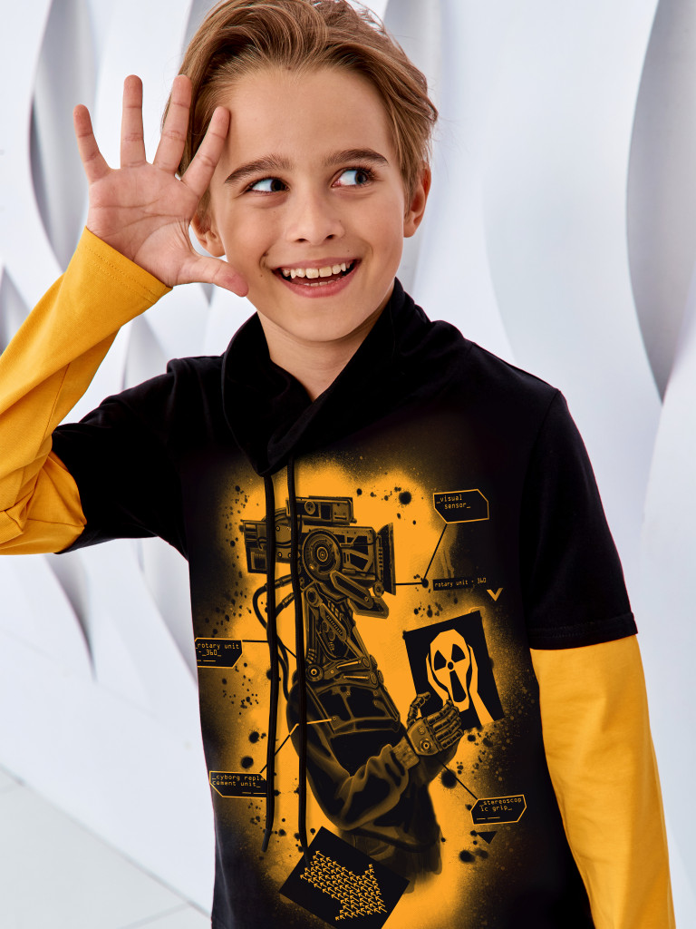 Лонгслив с воротником-хомут "CYBER BRO", черно-желтый, Juno 4