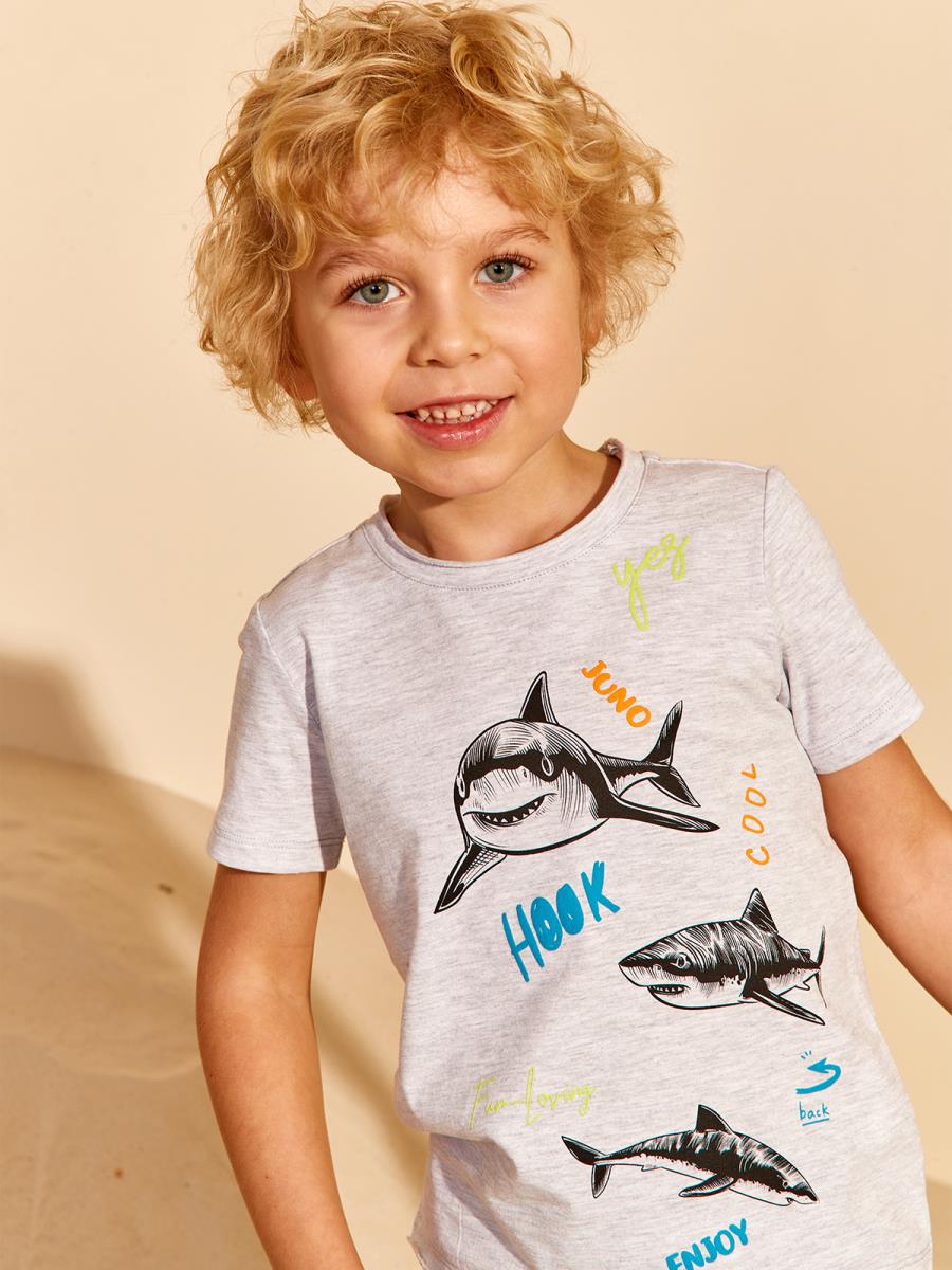 Футболка "SHARK SURFING", серый меланж, Juno 1