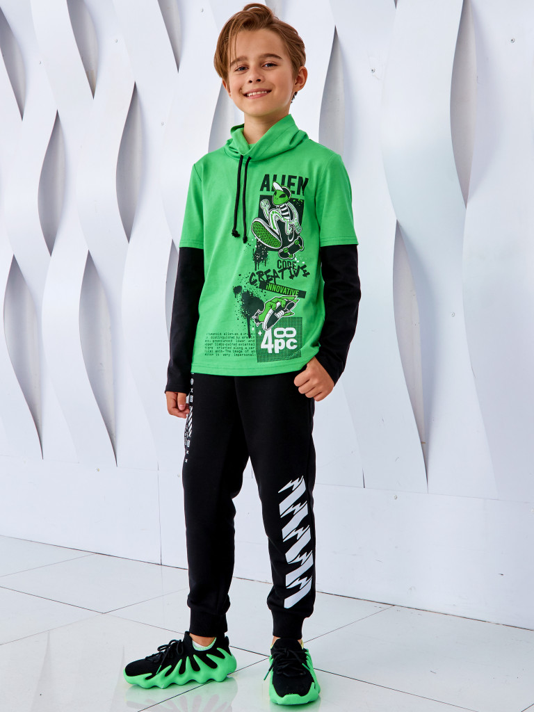 Лонгслив с воротником-хомут "MAKE CONTACT", лайм, Juno 5