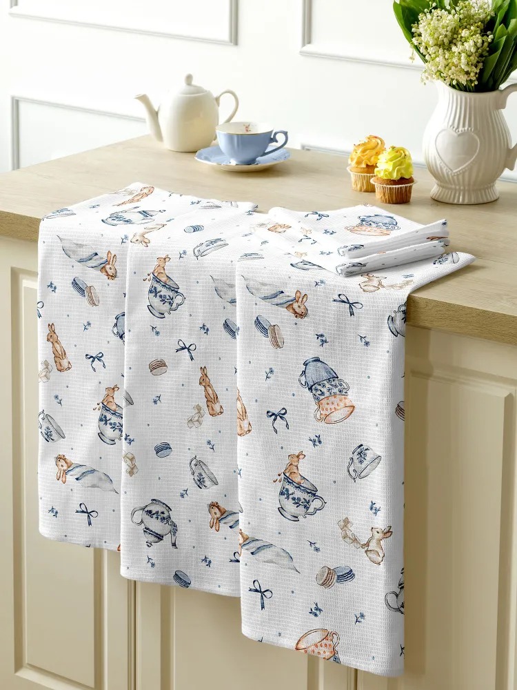 Комплект вафельных полотенец "Зайчики", Mia Cara 0