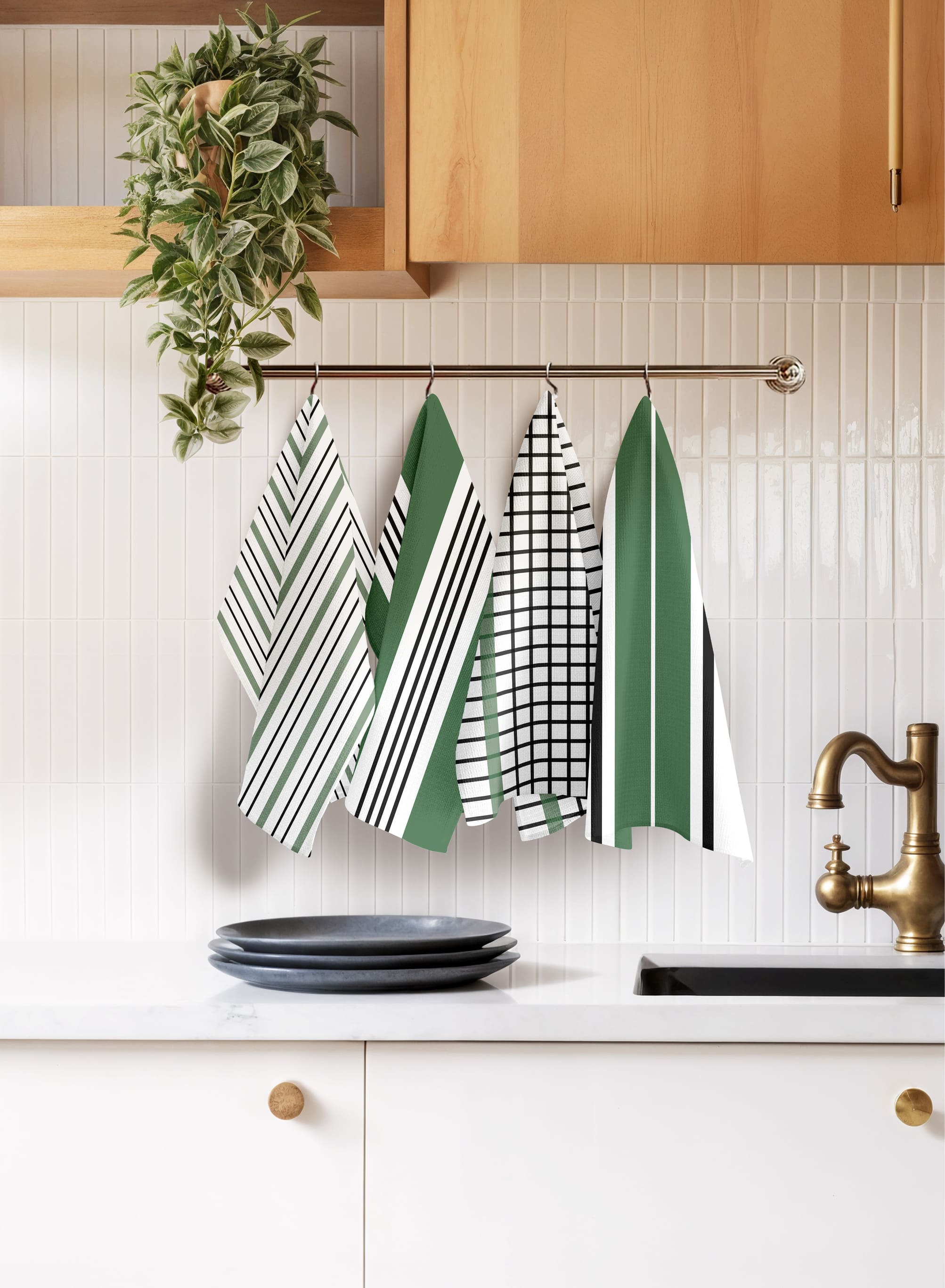 Комплект полотенец Унисон Узор в полоску зеленого цвета 1