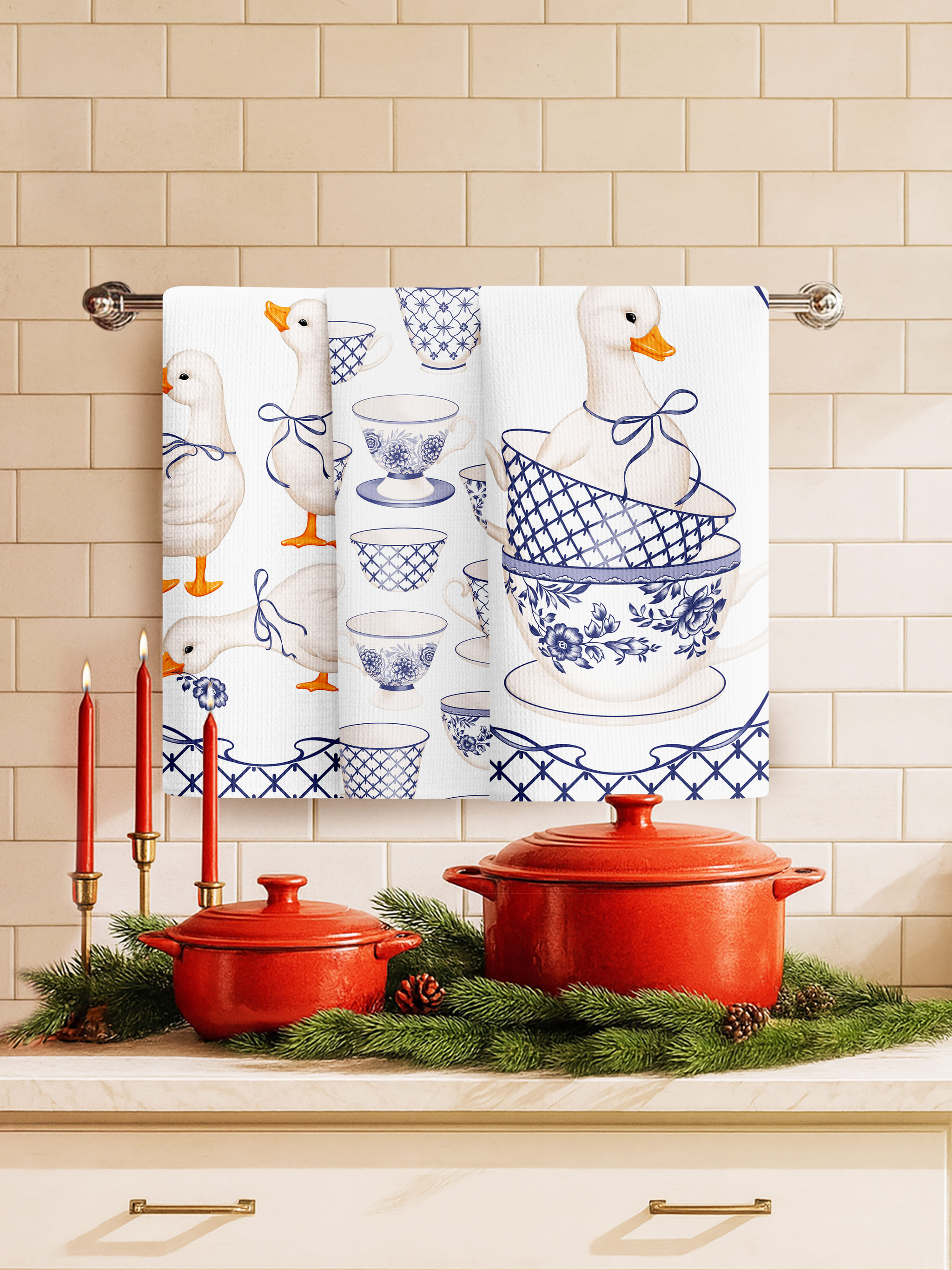 Комплект полотенец Унисон Гуси гжельские 7