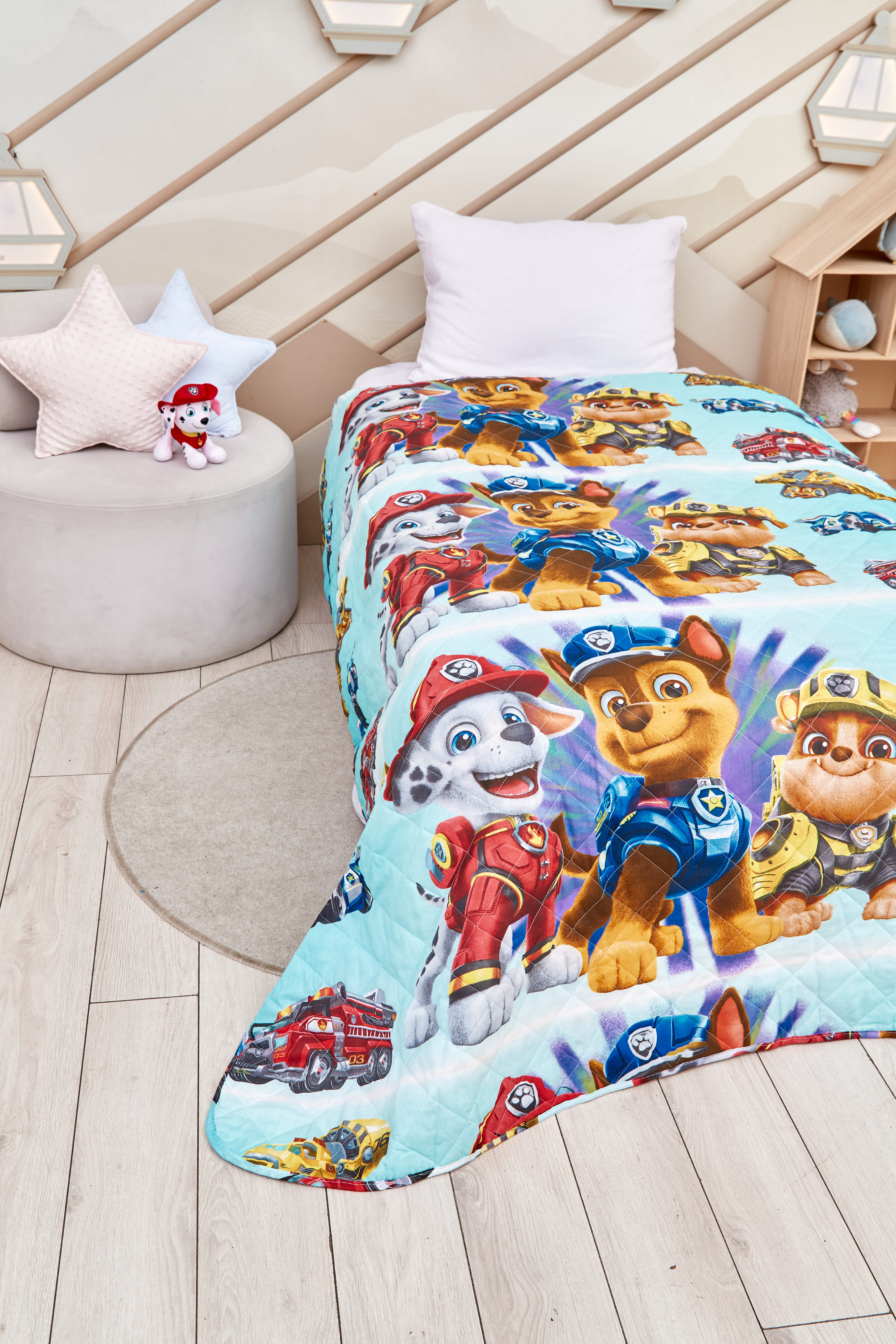 Покрывало стеганое "Щенячий патруль ФИЛЬМ", Маршал, Гонщик и Крепыш, Непоседа 0