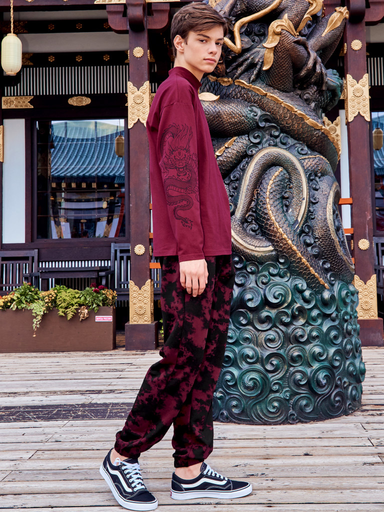 Лонгслив с воротником-стойка "TOKYO PUNK", бордовый, Crazy Getup 5