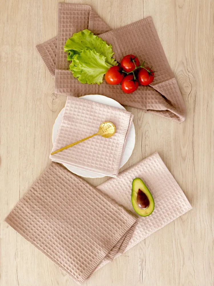 Комплект вафельных полотенец, кремовый/капучино, Mia Cara 0