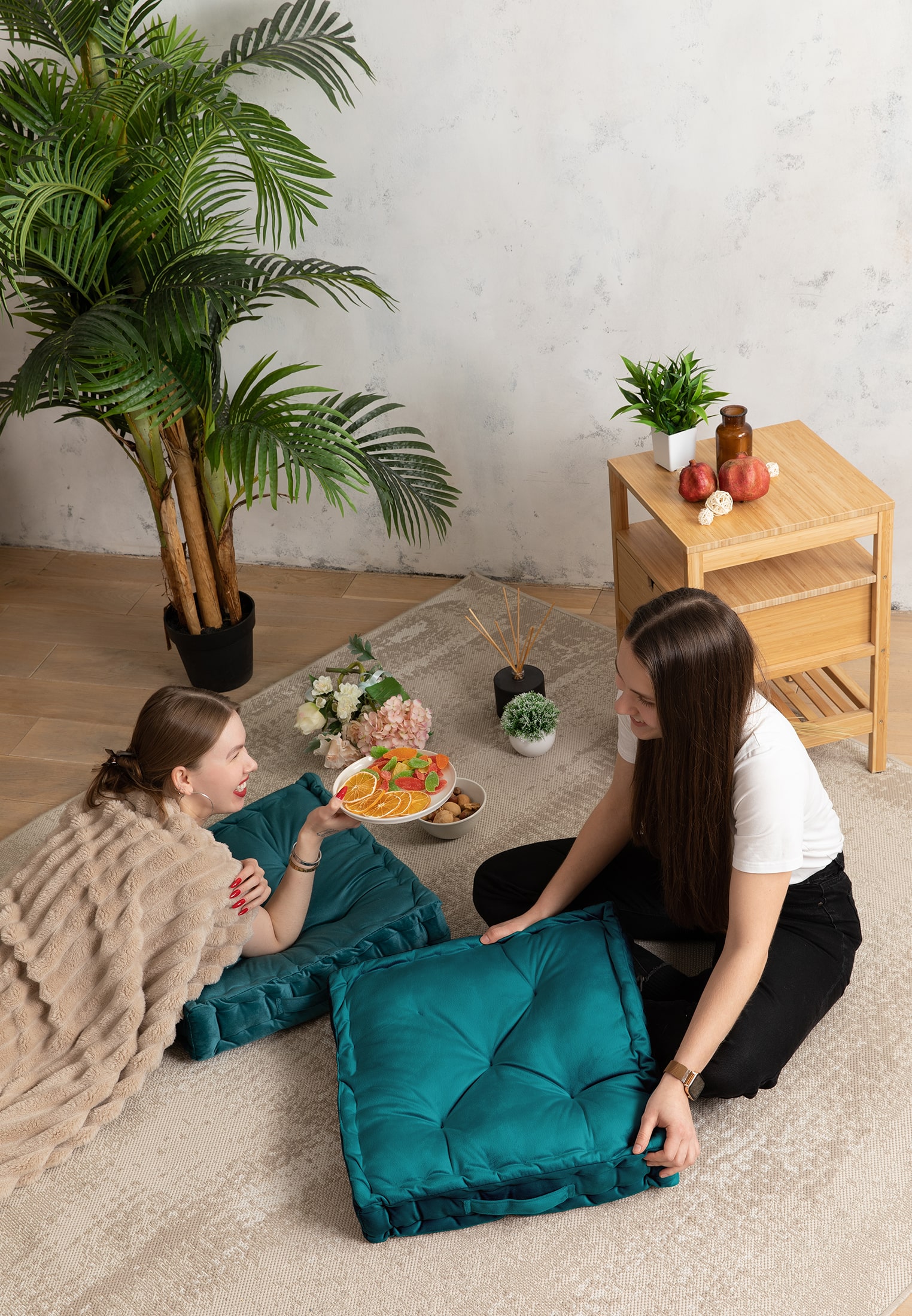 Подушка на пол велюр Essential home, Teal green Унисон 0