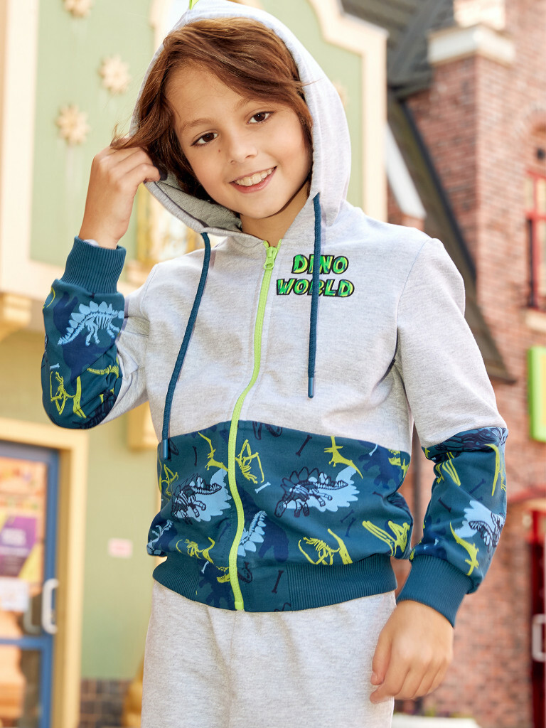 Худи JURASSIC WORLD Серый меланж Дино, Juno 3