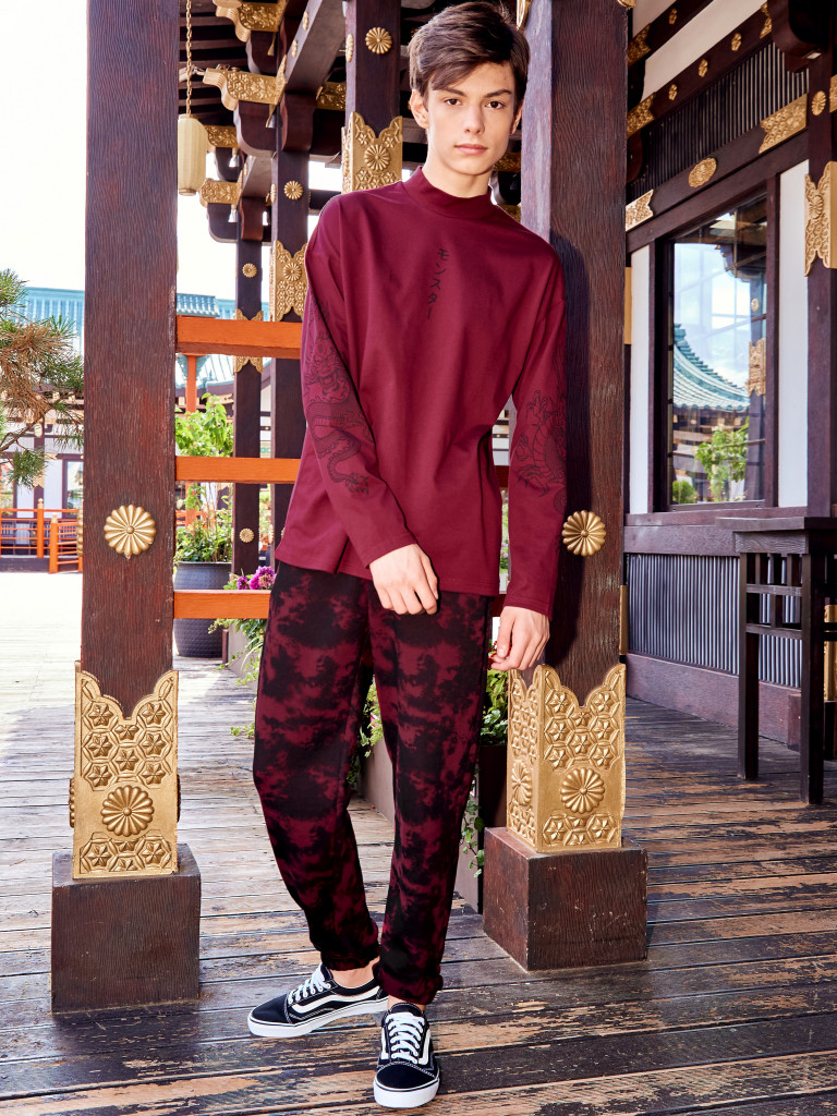 Лонгслив с воротником-стойка "TOKYO PUNK", бордовый, Crazy Getup 4