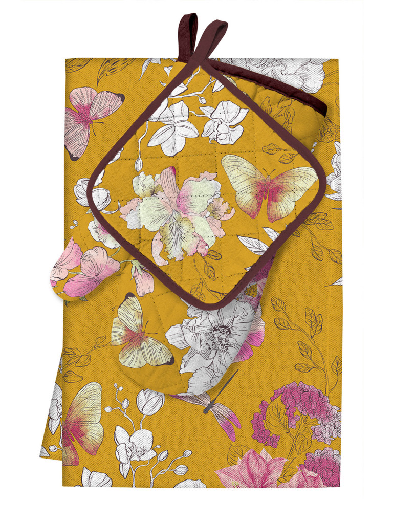 Кухонный комплект (прихватка + прихватка-рукавица + фартук) "Arancia di Capri", Унисон 2