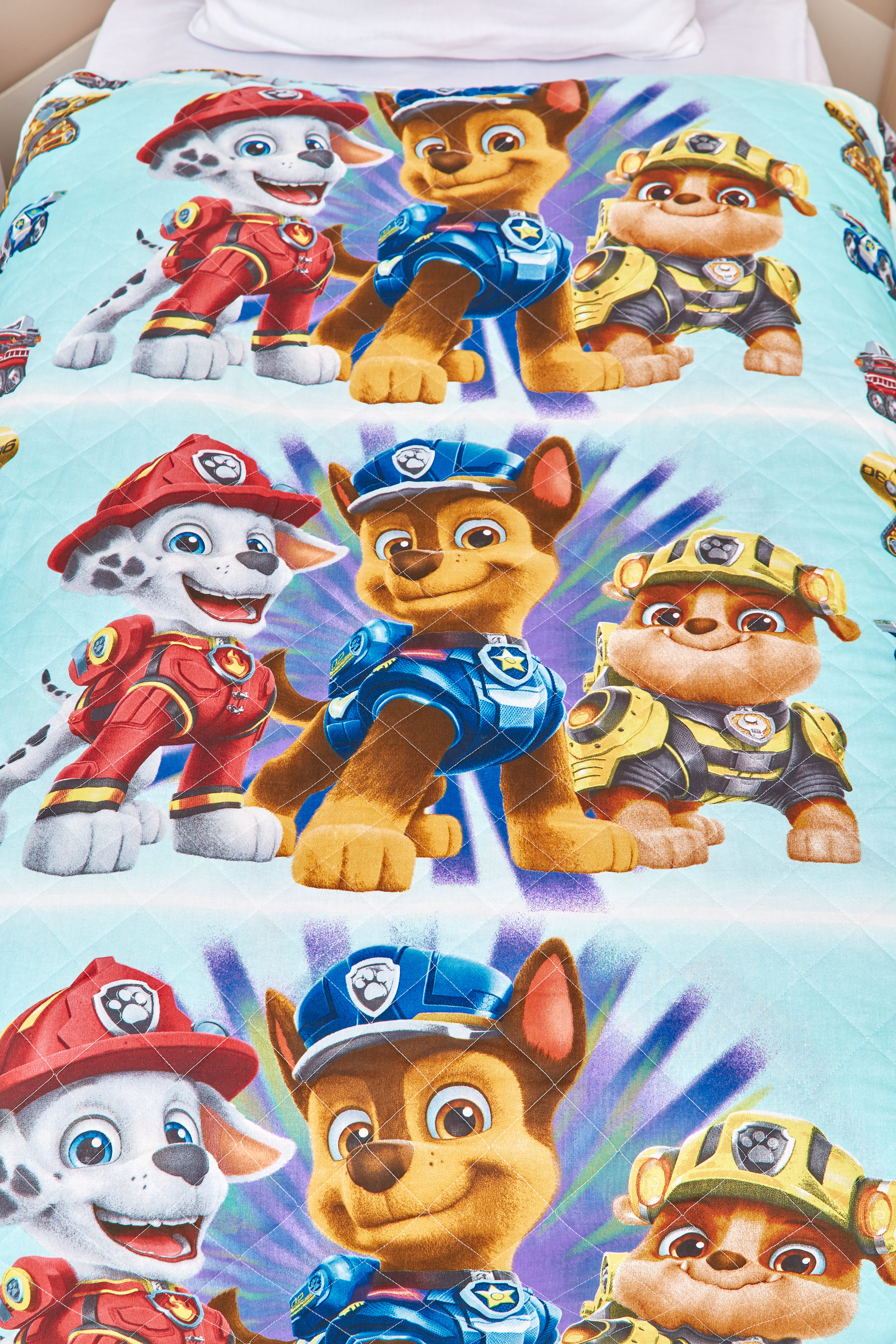 Покрывало стеганое "Щенячий патруль ФИЛЬМ", Маршал, Гонщик и Крепыш, Непоседа 2