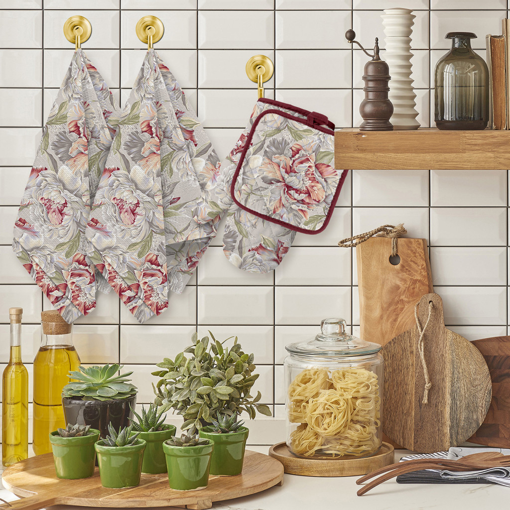 Комплект кухонный рогожка "Душистый пион", Mia Cara 0