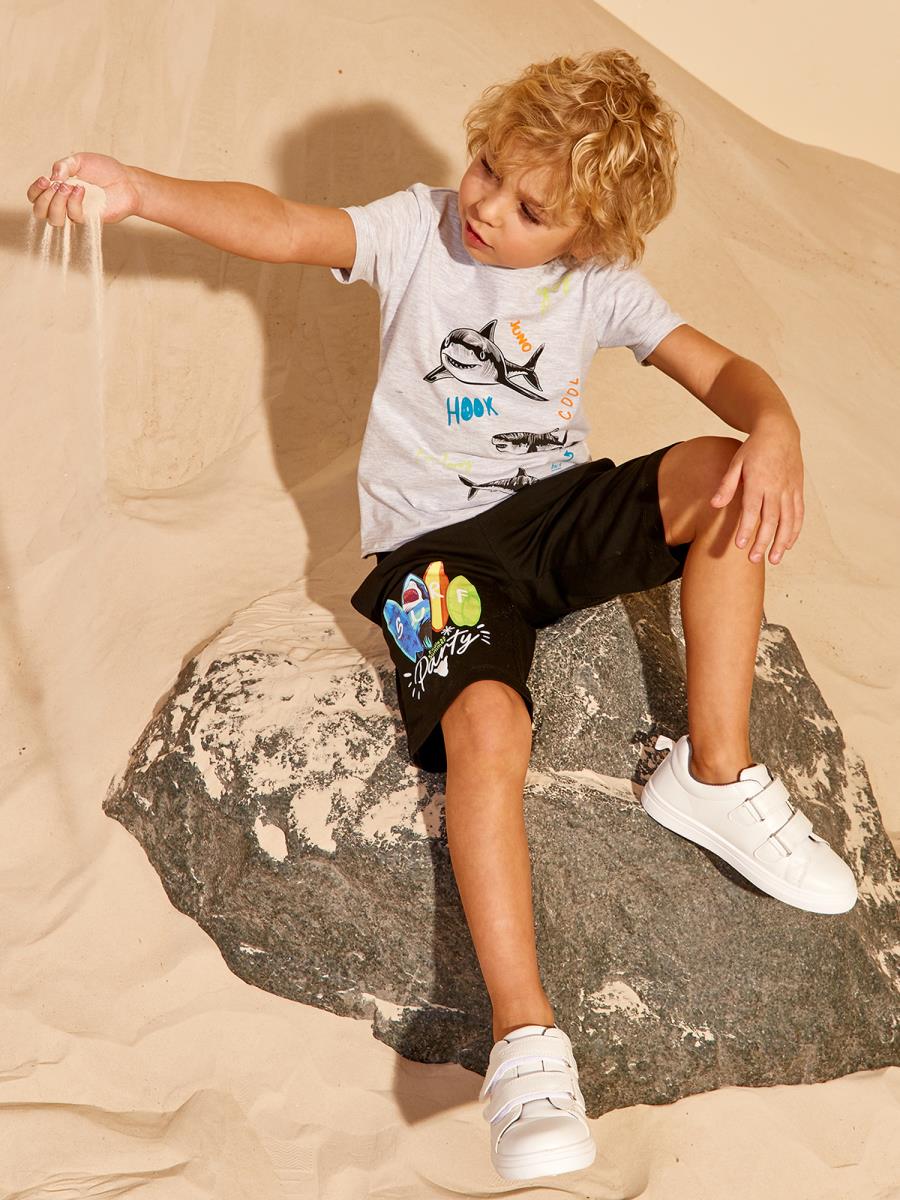 Футболка "SHARK SURFING", серый меланж, Juno 3