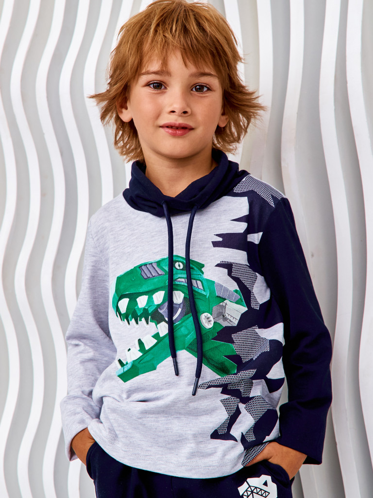 Лонгслив с воротником-хомут "ROBOREX", серый меланж, Juno 4