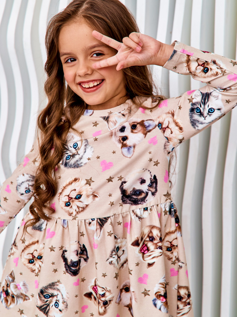 Платье "FLUFFY FRIENDS", бежевый, Juno 2