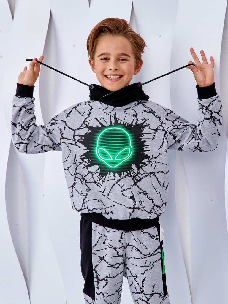 Худи с воротником-хомут "MAKE CONTACT", серый меланж, Juno 2