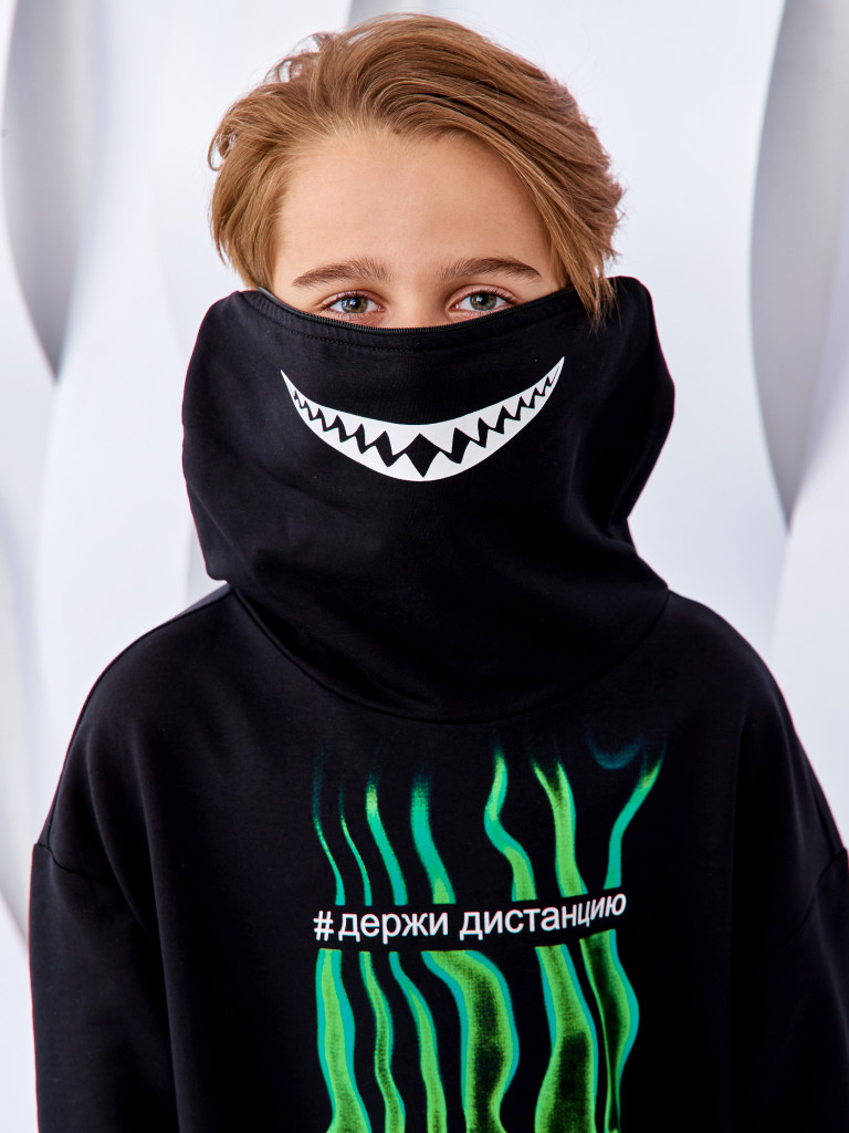 Худи с капюшоном на молнии "MAKE CONTACT", черный, Juno 5