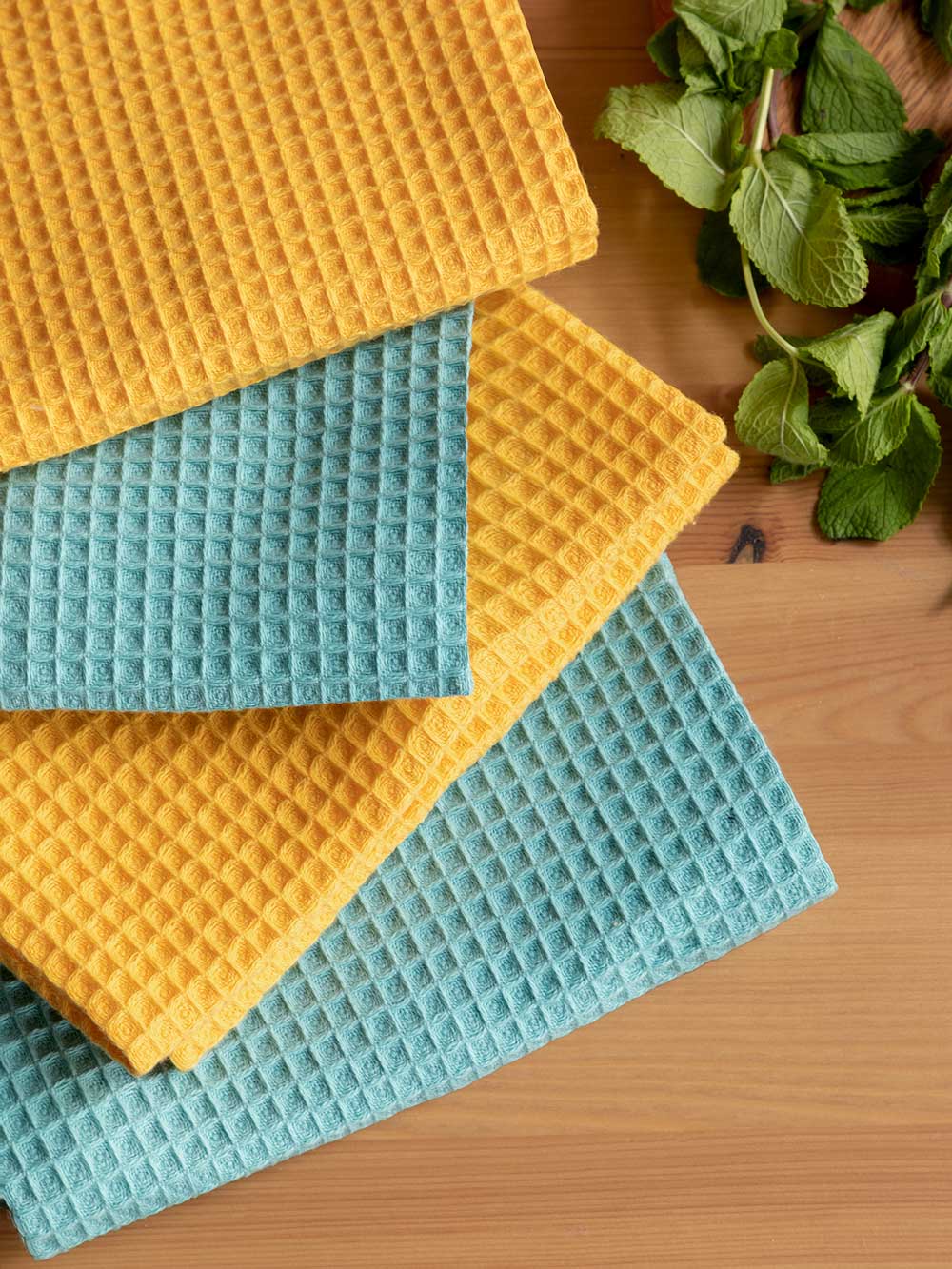 Комплект вафельных полотенец, мятный/манго, Унисон 1