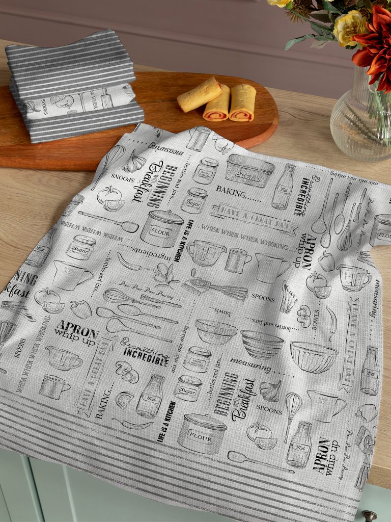 Кухонное полотенце с надписью серое