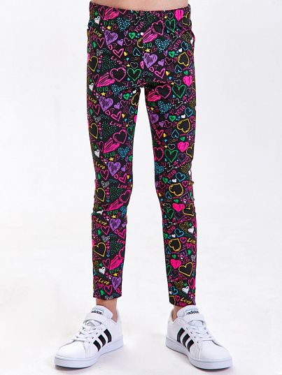 Брюки LEGGINGS Черный Сердечки, Juno