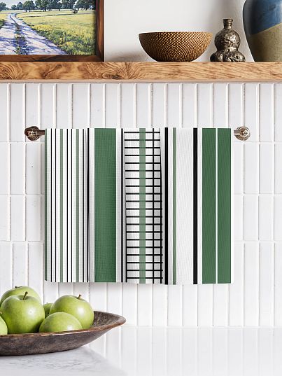 Комплект полотенец Унисон Узор в полоску зеленого цвета