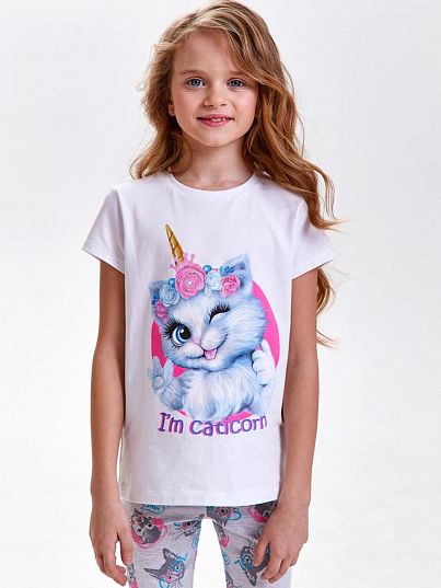 Футболка "Кошка-единорожка", белый, Juno