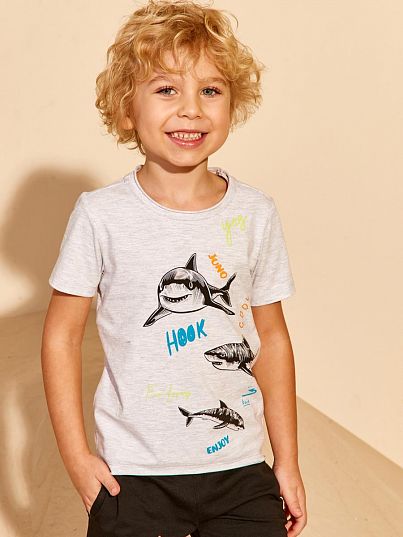 Футболка "SHARK SURFING", серый меланж, Juno