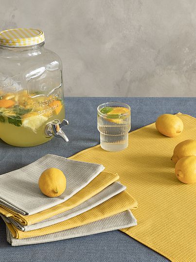 Комплект вафельных полотенец "Basic", бежевый/желтый, Унисон Комплект вафельных полотенец "Basic", бежевый/желтый, Унисон